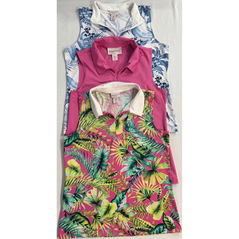 Tommy Bahama Golf Womens Sleeveless Polo Shirt Lot of 3 Tropical Floral Large